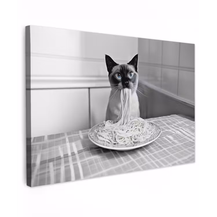 Kat - Siamees - Zwart Wit - Schattig - Dieren Tuinposter op houten frame 2 cm dik klein -3d