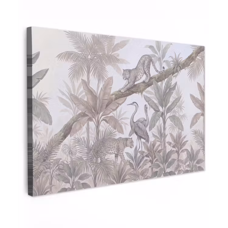 Kat - Vogel - Jungle - Illustratie - Dieren Tuinposter op houten frame 2 cm dik klein -3d