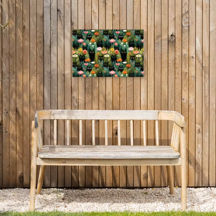 Katten - Bloemen - Kleurrijk Tuinposter op houten frame 2 cm dik klein 845 -sfeer4
