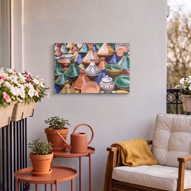 Outdoor Leinwand - Keramik – Bunt – Muster - Aardewerk - Kleurrijk - Patroon Tuinposter op houten frame 2 cm dik klein