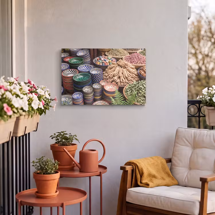 Outdoor Leinwand - Keramik – Orientalisch – Farbenfroh - Aardewerk - Oosters - Kleurrijk Tuinposter op houten frame 2 cm dik klein