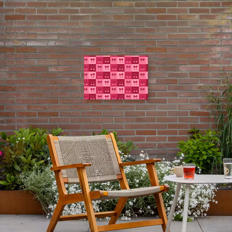Kersen - Strikjes - Speels - Roze - Bordeaux Tuinposter op houten frame 2 cm dik klein 845 -sfeer3