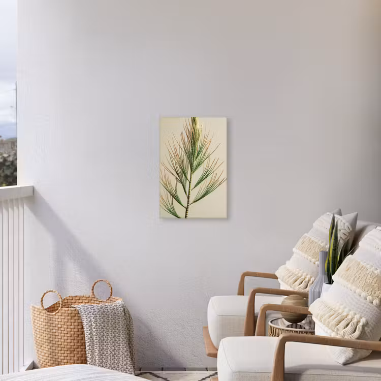 Dennentak - Naaldvormige bladeren - Lichtgroen Tuinposter op houten frame 2 cm dik klein -sfeer1