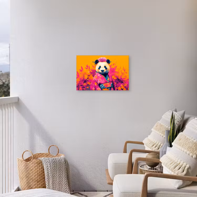 Kimono - Roze - Panda - Bloemenkroon Tuinposter op houten frame 2 cm dik klein -sfeer1