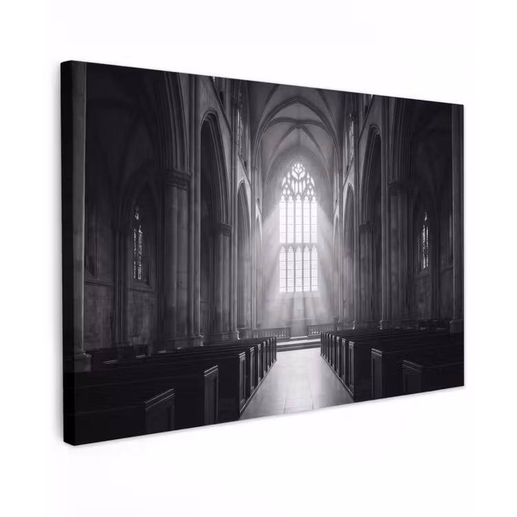 Kerk - Interieur - Lichtstralen - Architectuur - Klassiek Tuinposter op houten frame 2 cm dik klein -3d
