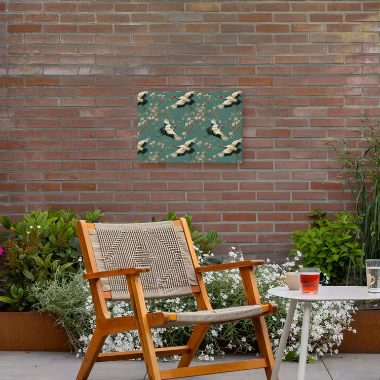 Kersenbloesem - Kraamvogels - Groen Tuinposter op houten frame 2 cm dik klein 845 -sfeer3