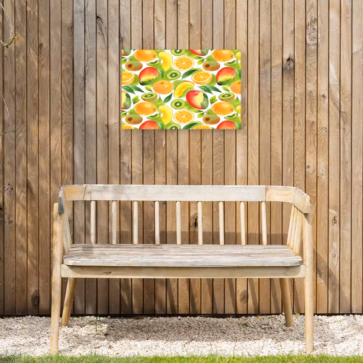 Kiwi - Sinasappel - Mango - Perzik Tuinposter op houten frame 2 cm dik klein 845 -sfeer4
