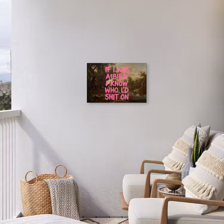 Klassiek - Humor - Roze Tuinposter op houten frame 2 cm dik klein -sfeer1
