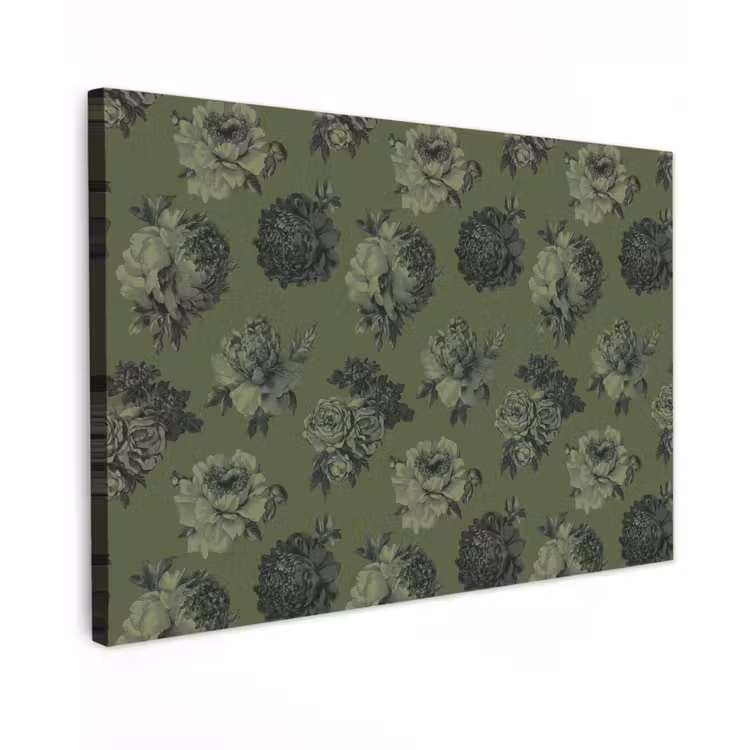 Klassiek - botanisch - olijfgroen - bloemen Tuinposter op houten frame 2 cm dik klein 845 -3d