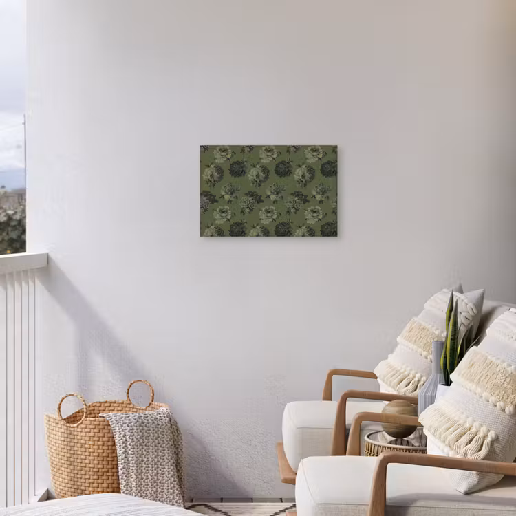 Klassiek - botanisch - olijfgroen - bloemen Tuinposter op houten frame 2 cm dik klein 845 -sfeer1