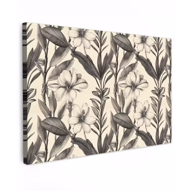 Klassiek - Botanisch - Zwart - Beige Tuinposter op houten frame 2 cm dik klein 845 -3d