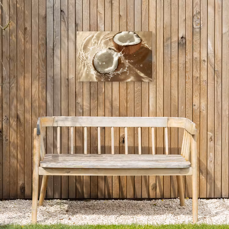 Kokosnoot - Water - Beige - Spetters Tuinposter op houten frame 2 cm dik klein -sfeer4