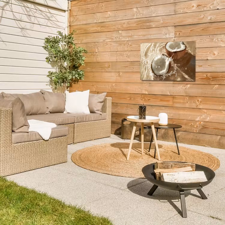 Kokosnoot - Water - Beige - Spetters Tuinposter op houten frame 2 cm dik klein -sfeer2