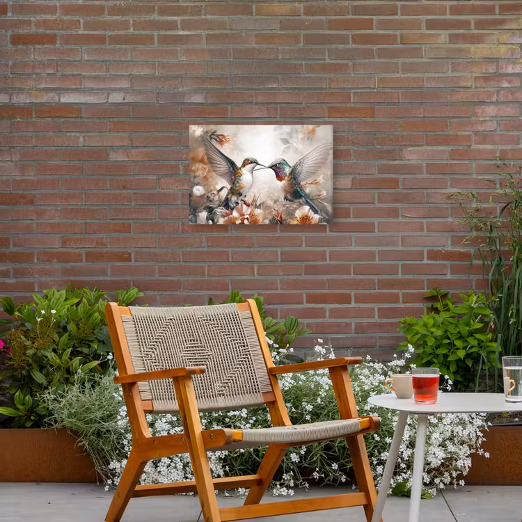 Kolibries en Bloemen Tuinposter op houten frame 2 cm dik klein -sfeer3