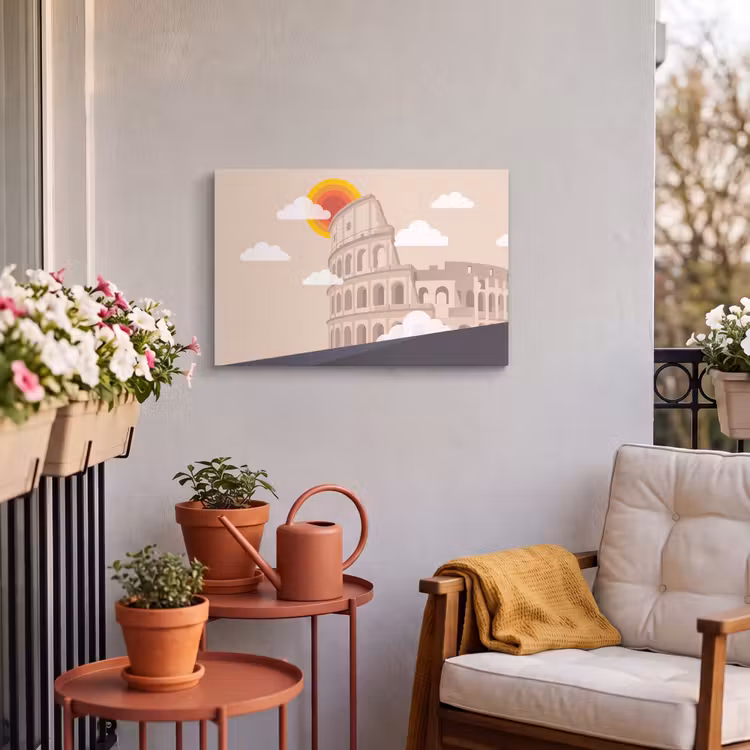 Colosseum - Zonsopgang - Rome - Architectuur - Beige Tuinposter op houten frame 2 cm dik klein -sfeer1