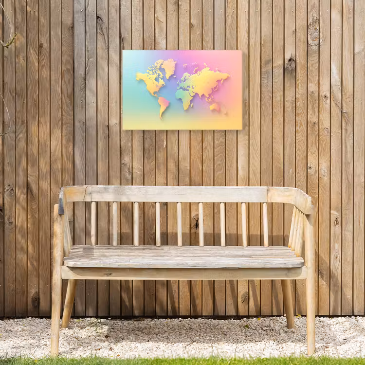 Continenten - Pastelkleuren - Overloop Tuinposter op houten frame 2 cm dik klein -sfeer4
