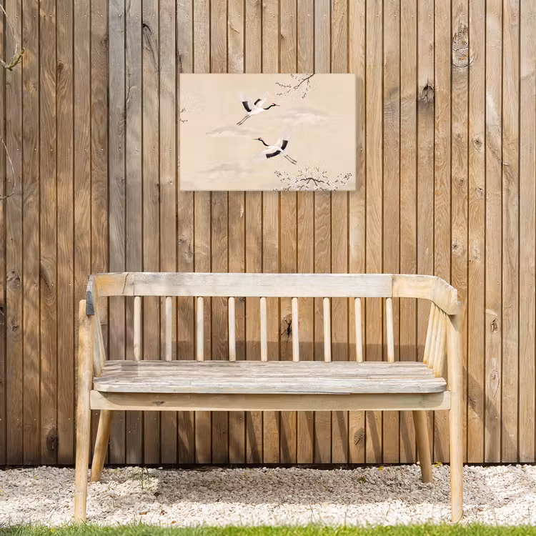 Kraanvogels - Bloesem - Beige Tuinposter op houten frame 2 cm dik klein -sfeer4