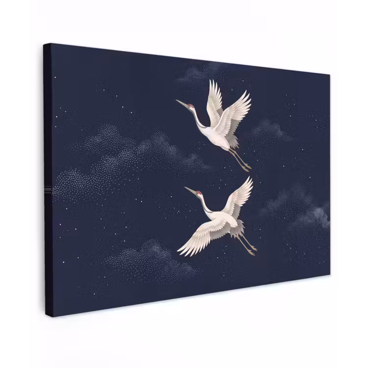 Kraanvogels - Nachthemel - Blauw Tuinposter op houten frame 2 cm dik klein -3d