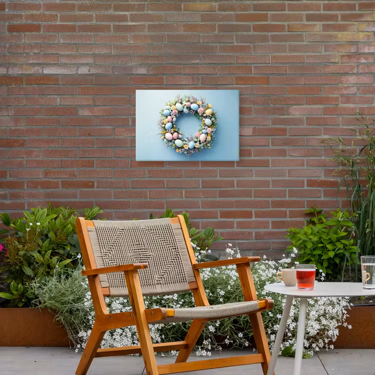 Krans - Eieren - Bloemen Tuinposter op houten frame 2 cm dik klein -sfeer3