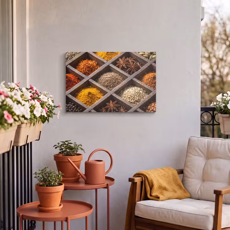 Outdoor Leinwand - Kräuter – Holz – Essen - Kruiden - Houten - Eten Tuinposter op houten frame 2 cm dik klein
