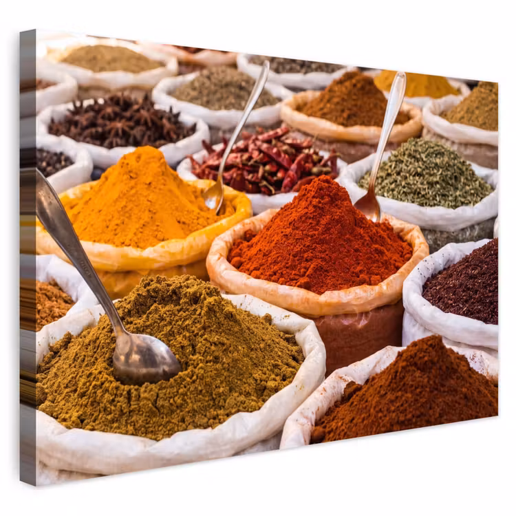 Outdoor Leinwand - Kräuter – Markt – Essen - Kruiden - Markt - Eten Tuinposter op houten frame 2 cm dik klein