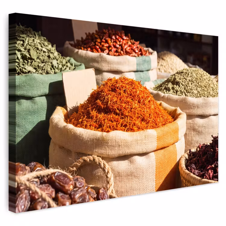 Outdoor Leinwand - Kräuter – Markt – Farbenfroh - Kruiden - Markt - Kleurrijk Tuinposter op houten frame 2 cm dik klein