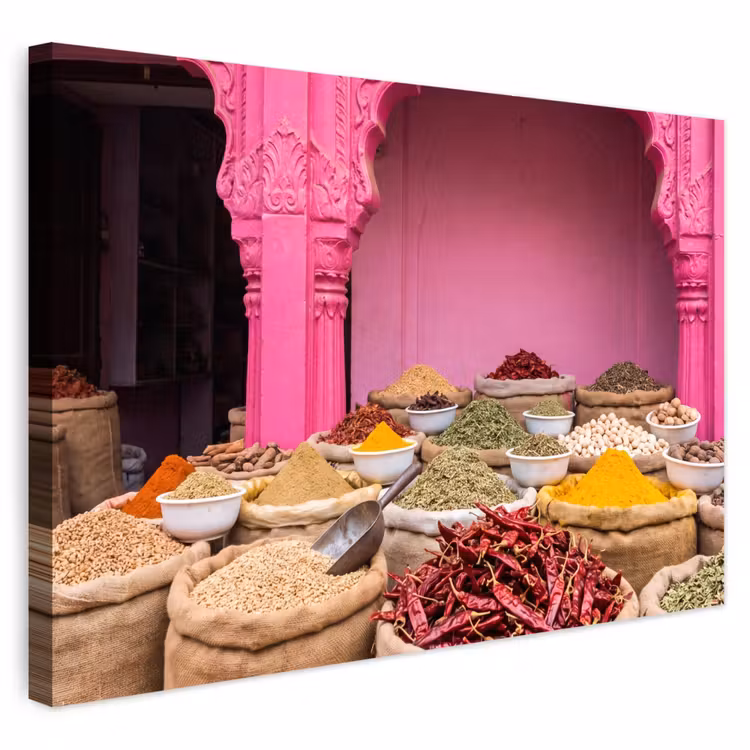Outdoor Leinwand - Kräuter – Markt – Rosa - Kruiden - Markt - Roze Tuinposter op houten frame 2 cm dik klein
