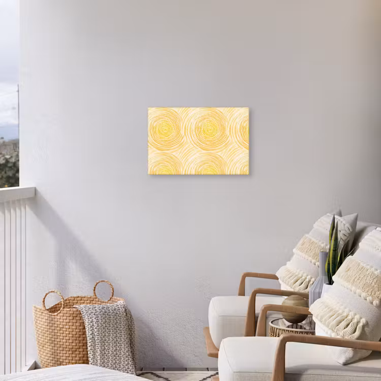 Cirkels - Abstract - Artistiek - Geel Tuinposter op houten frame 2 cm dik klein 845 -sfeer1