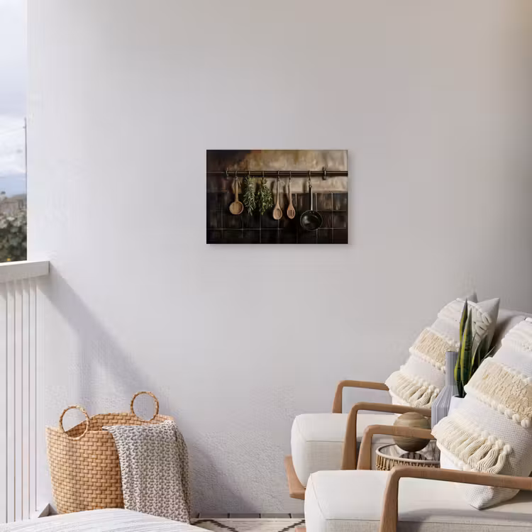 Keukengerei - Rustiek - Tegels - Kruiden Tuinposter op houten frame 2 cm dik klein -sfeer1