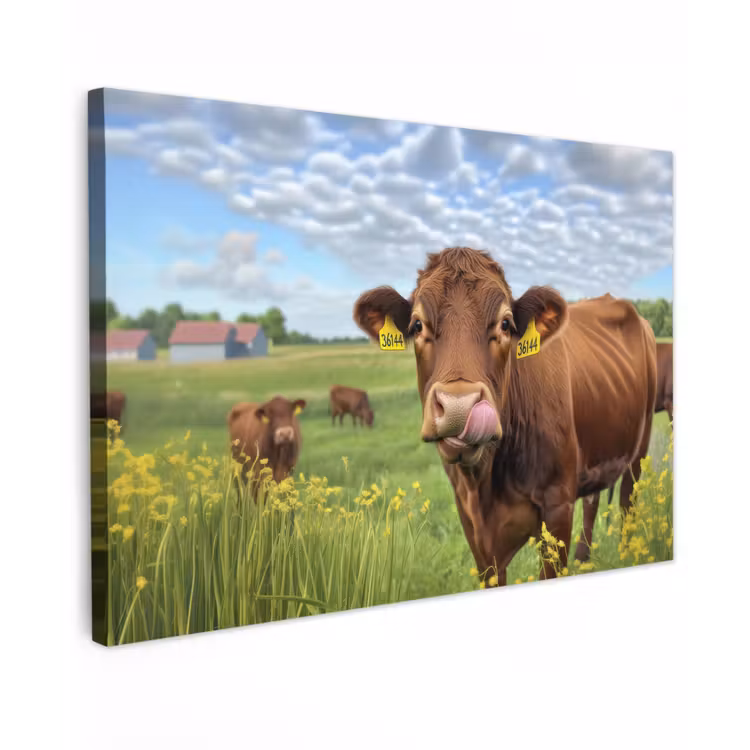 Koe - Weide - Bloemen Tuinposter op houten frame 2 cm dik klein -3d