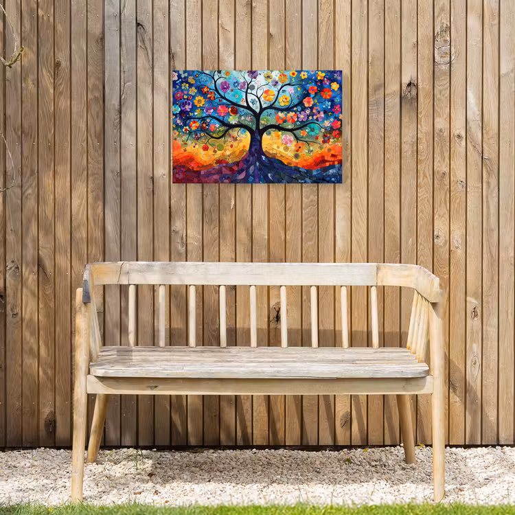 Kunst - Levensboom - Bloemen - Hippie Tuinposter op houten frame 2 cm dik klein -sfeer4