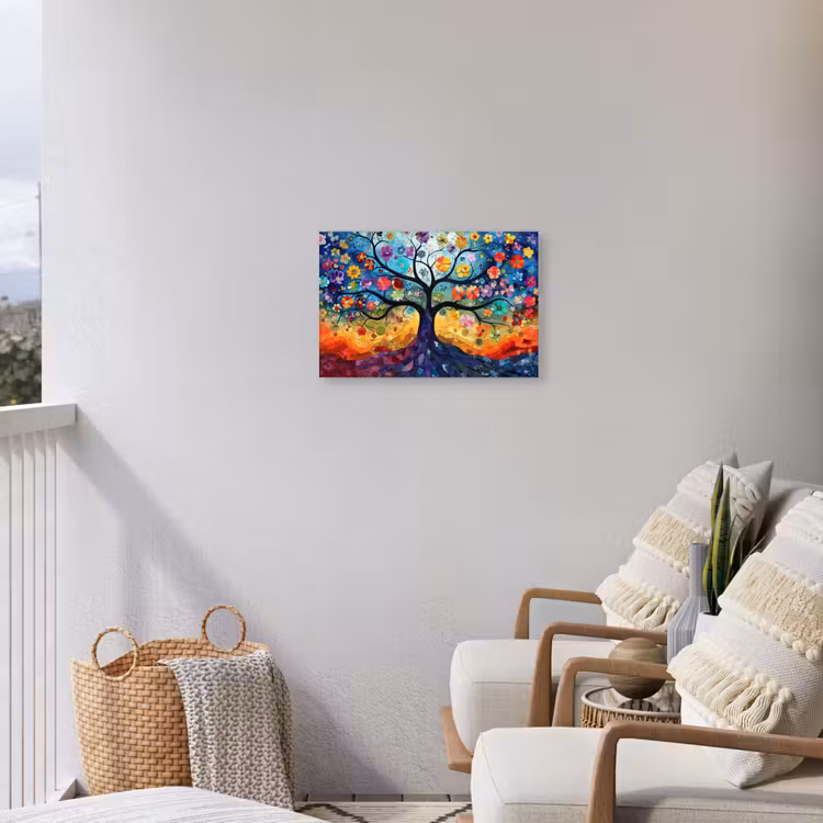 Kunst - Levensboom - Bloemen - Hippie Tuinposter op houten frame 2 cm dik klein -sfeer1