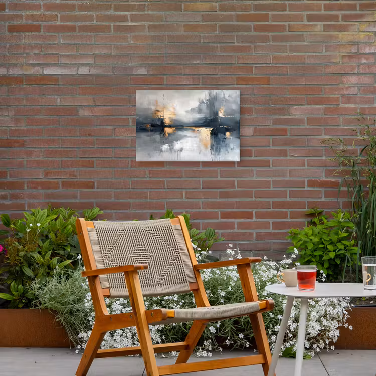 Kunst - Grijs - Goud - Abstract Tuinposter op houten frame 2 cm dik klein -sfeer3