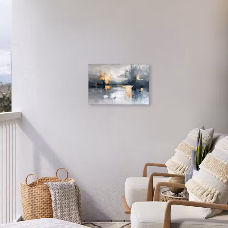 Kunst - Grijs - Goud - Abstract Tuinposter op houten frame 2 cm dik klein -sfeer1