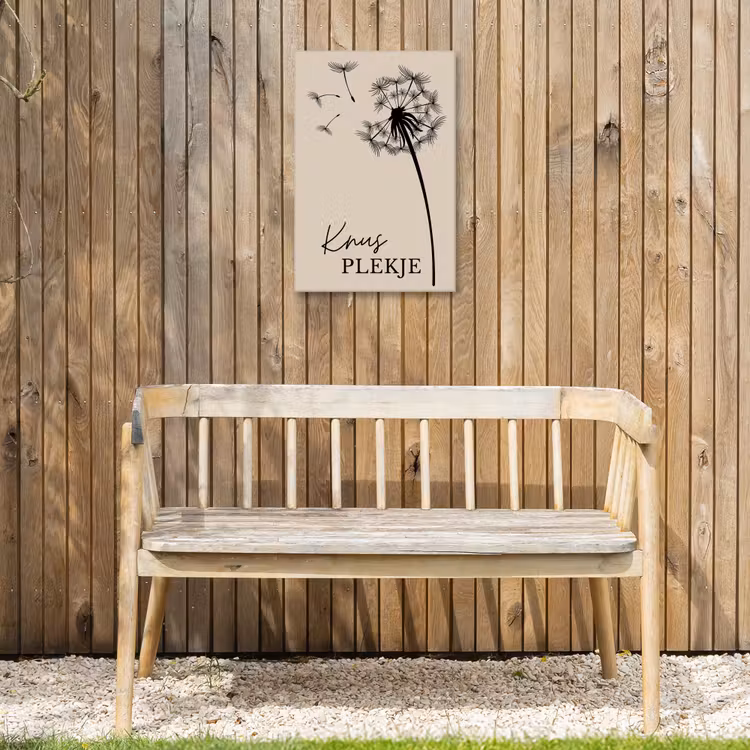 Knus Plekje met Paardenbloem Tuinposter op houten frame 2 cm dik klein -sfeer4
