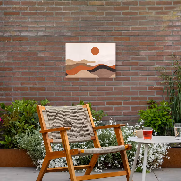 Landschap - Heuvels - Zon - Abstract - Oranje Tuinposter op houten frame 2 cm dik klein -sfeer3