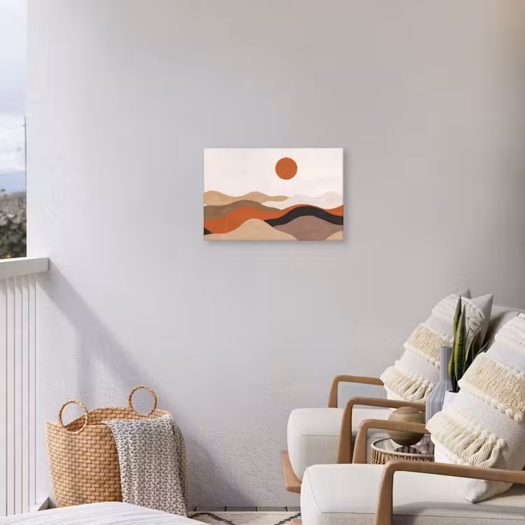 Landschap - Heuvels - Zon - Abstract - Oranje Tuinposter op houten frame 2 cm dik klein -sfeer1