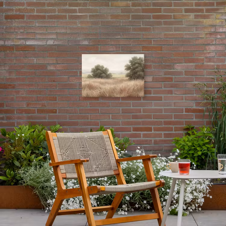 Landschap - Minimalistisch - Beige Tuinposter op houten frame 2 cm dik klein -sfeer3