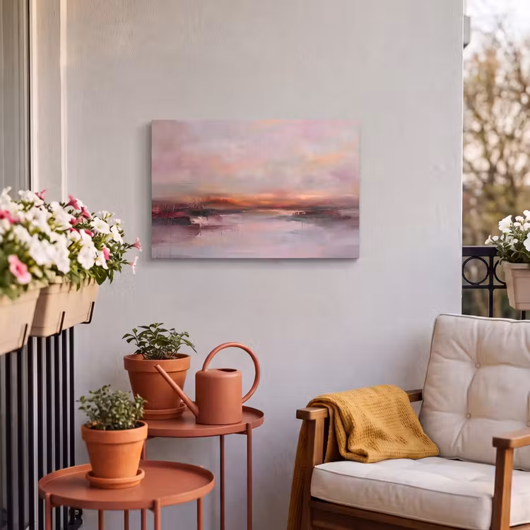 Landschap - Zonsondergang - Abstract - Modern - Roze Tuinposter op houten frame 2 cm dik klein -sfeer1