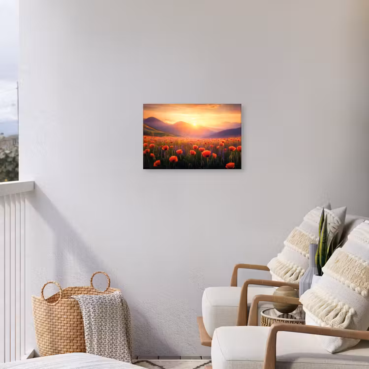 Landschap - Zonsondergang - Bloemenveld Tuinposter op houten frame 2 cm dik klein -sfeer1