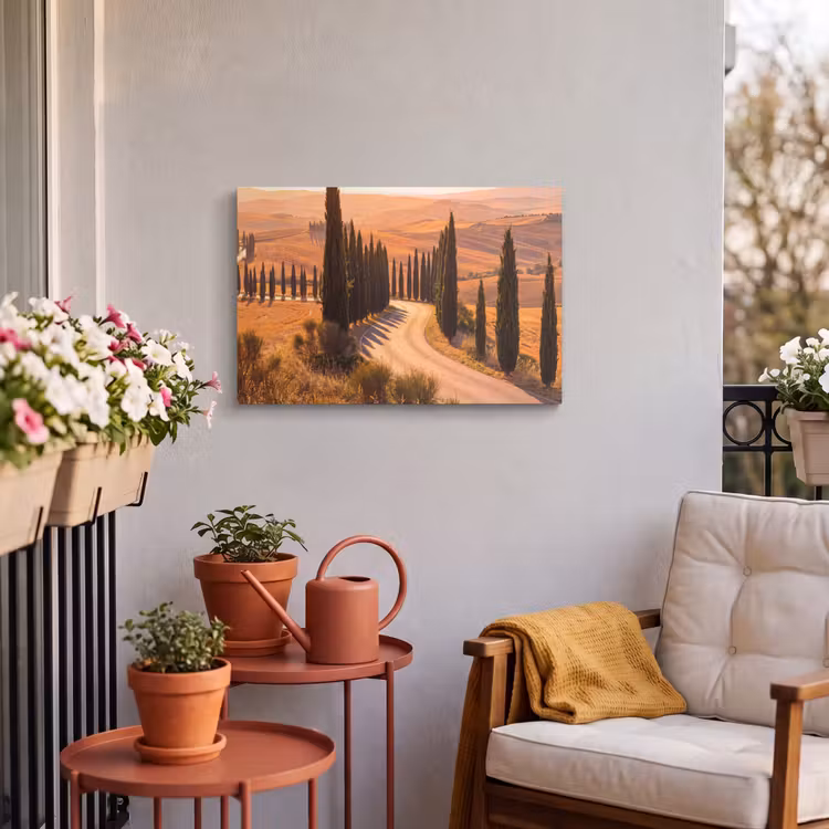 Landschap - Weg - Bomen - Natuur - Goud Tuinposter op houten frame 2 cm dik klein -sfeer1