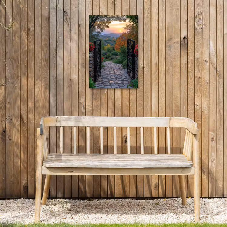 Landschap - Hek - Pad - Zonsondergang - Natuur Tuinposter op houten frame 2 cm dik klein -sfeer4