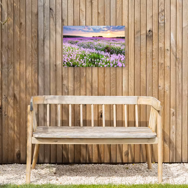 Lavendel - Bloemen - Zonsondergang - Paars - Weide Tuinposter op houten frame 2 cm dik klein -sfeer4