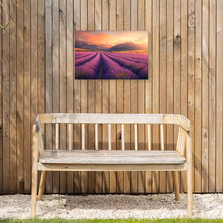 Lavendelveld - Zonsondergang - Paars Tuinposter op houten frame 2 cm dik klein -sfeer4