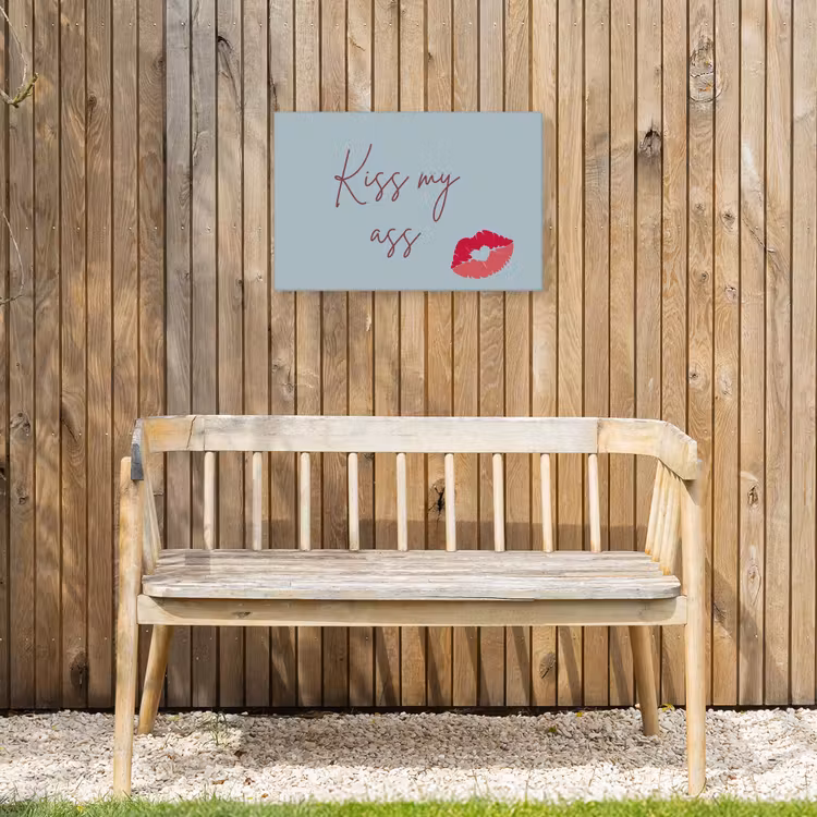 Kiss my ass - Lip - Blauw Tuinposter op houten frame 2 cm dik klein -sfeer4