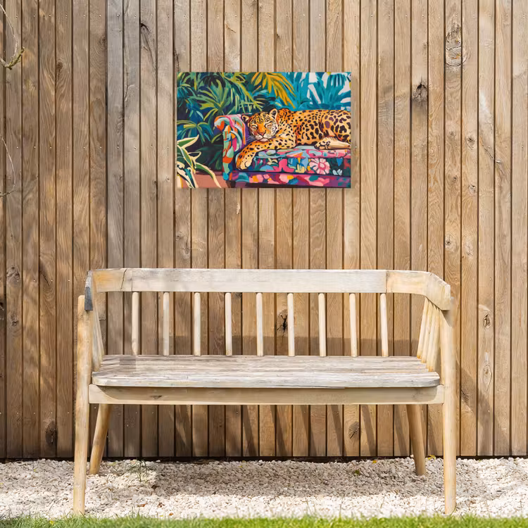 Luipaard - Kleurrijk - Tropisch Tuinposter op houten frame 2 cm dik klein -sfeer4