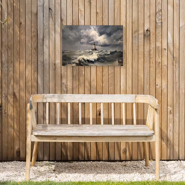 Vuurtoren - Golven - Storm Tuinposter op houten frame 2 cm dik klein -sfeer4