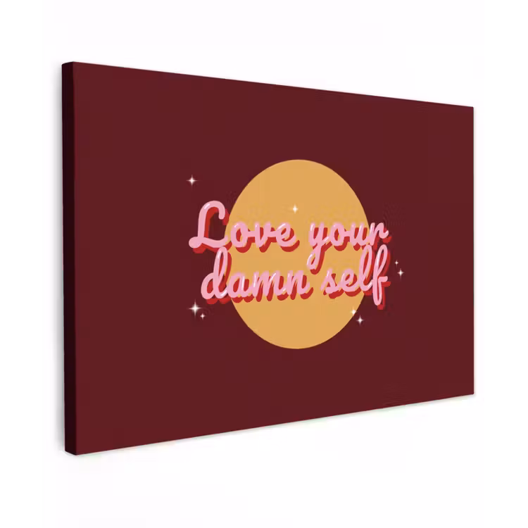 love your damn self - Cirkel - Glitter - Rood Tuinposter op houten frame 2 cm dik klein -3d