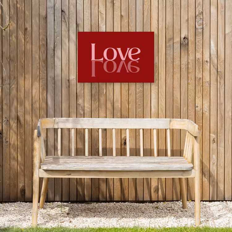 Love - Spiegeling - Rood Tuinposter op houten frame 2 cm dik klein -sfeer4