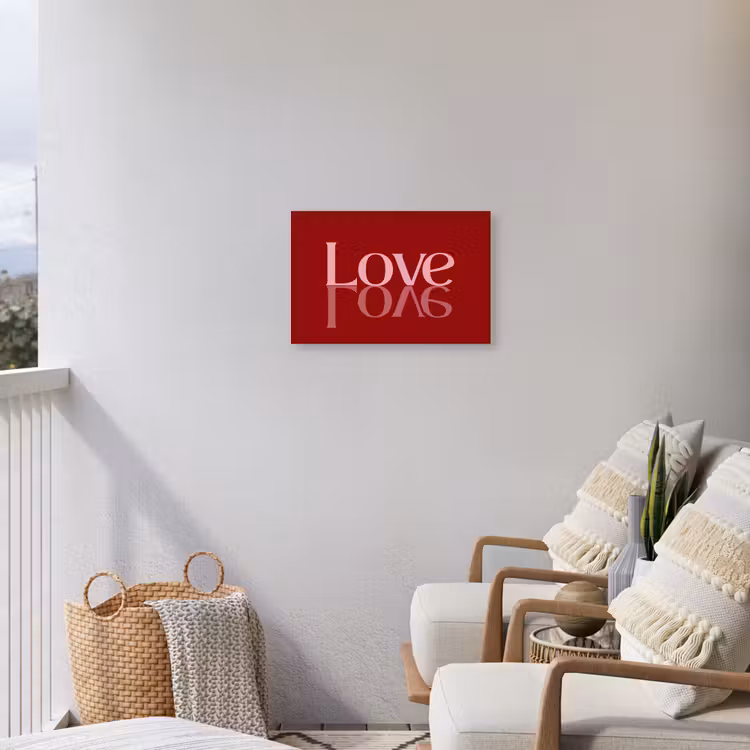 Love - Spiegeling - Rood Tuinposter op houten frame 2 cm dik klein -sfeer1